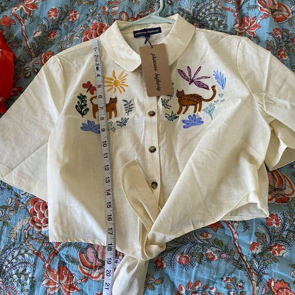 NWT Modcloth Safari Sun Chasers blouse w/ embroiderd tigers, women's size large - Picture 11 of 16